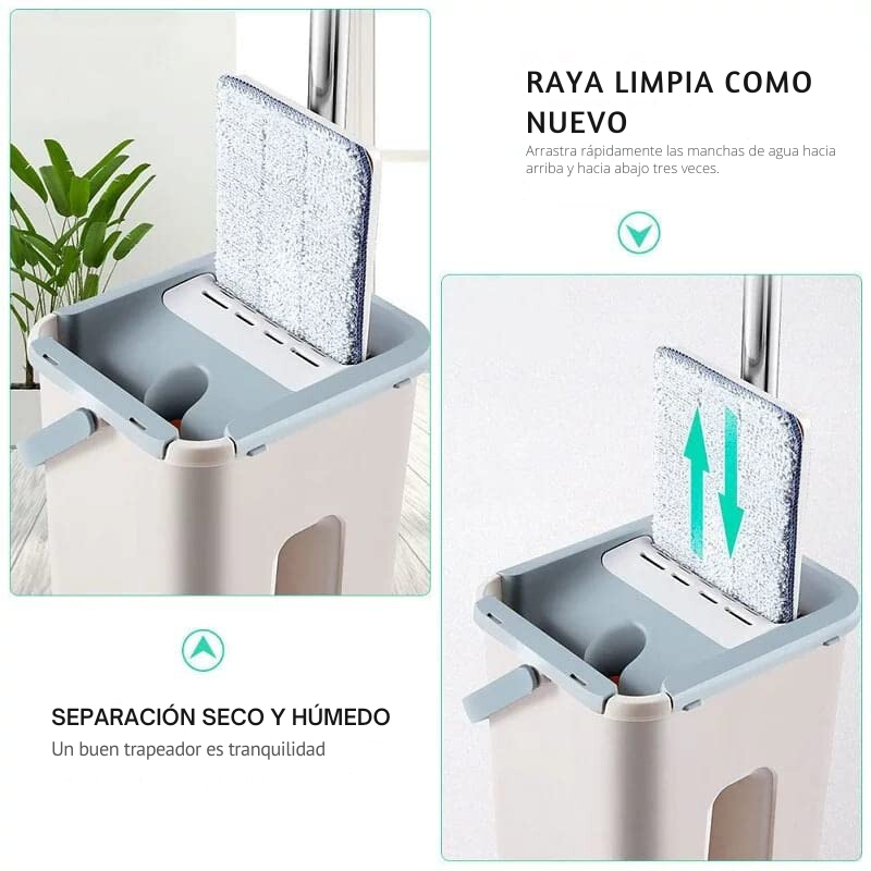 Mopa Plana Grande Súper Absorbente + 4 almohadillas de microfibra y un cubo gratis de 7L