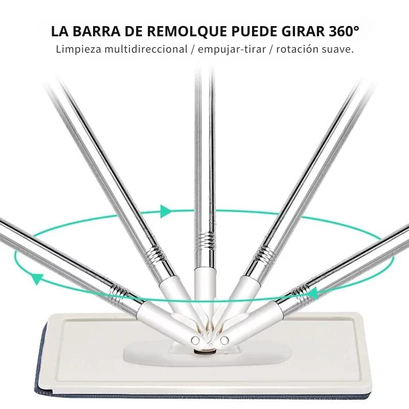 Mopa Plana Grande Súper Absorbente + 4 almohadillas de microfibra y un cubo gratis de 7L